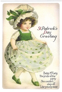 Vintage St Patrick's Day Postcard RETRO Textured NEW REPRINT Antique Little Girl - Picture 1 of 2