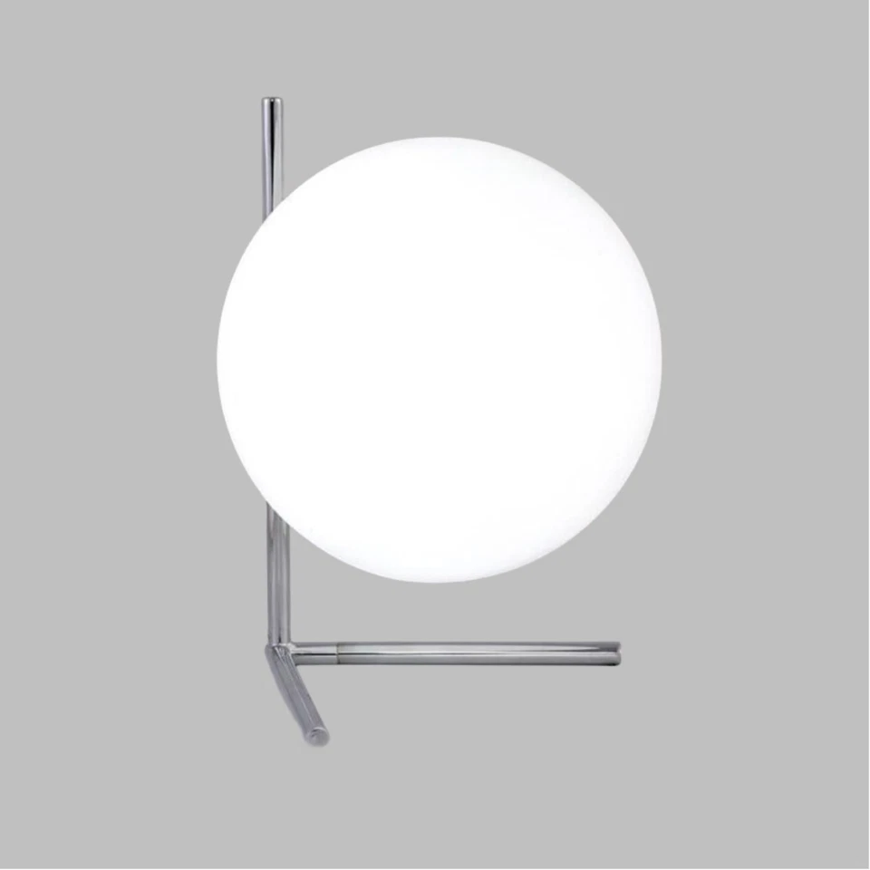 Lampada da Tavolo Attacco E27 Sfera Gomma Duepiedi Argento da Comodino Scrivania - Immagine 1 di 4