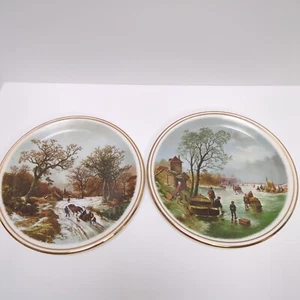 Paar Pall Mall Ware Landschaft im Winter Bone China Teller 16 cm - Bild 1 von 7