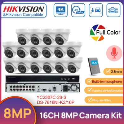 Hikvision 16Channel POE NVR 4K 8MP Full Color Home Security Camera System Audio - image 1 of 4