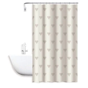 Tenda doccia vasca impermeabile pvc 12 beige con decorazione cuori 180x200 cm - Foto 1 di 2