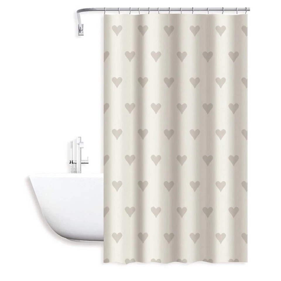 Tenda doccia vasca impermeabile pvc 12 beige con decorazione cuori  200x240 cm - Immagine 1 di 2