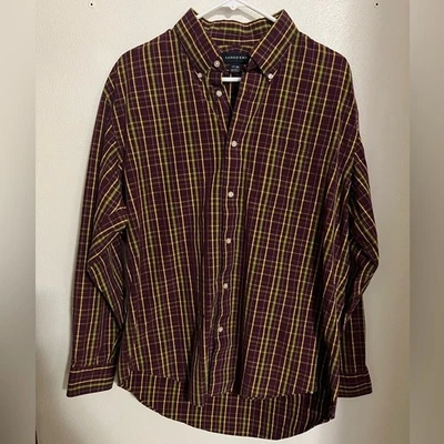 LAND'S END Plaid Button Down in Purple Green and Yellow Men's Size 17-35 - Image 1 of 4