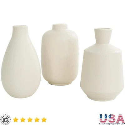Conjunto contemporáneo de 3 jarrones de cerámica crema con formas únicas ideal decoración del hogar nuevo Foto 1 de 4