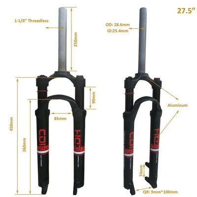 27.5 inch Bicycle Suspension Fork 28.6mm Threadless Single Shoulder Disc 1-1/8" - Image 1 of 4