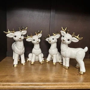 4 Ceramic Reindeer Quilted Hand Painted Gold Vintage Kimple Mold Christmas - Picture 1 of 14