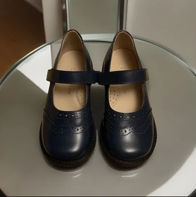 Girls NWB Elephantito Leather Mary Jane Shoes Ankle Straps Navy Wingtips 10 M - Image 1 of 4