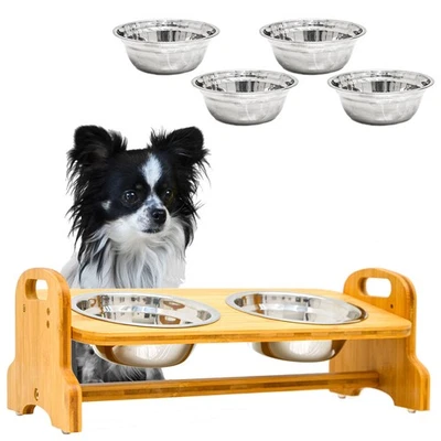 4 SCHALEN: Hundenapf kleine Hunde - Katzennapf erhöht 40x18x15 Bambus Futternapf - Bild 1 von 4