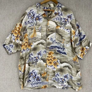 Camicia hawaiana tropicale Tommy Bahama XXL uomo palme barca a vela rilassata - Foto 1 di 8