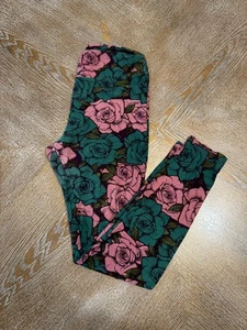 "Lularoe Leggings Talla Única Verde/Borgoña Floral Cintura 26"" Entrepierna 27"" tiro medio" - Imagen 1 de 7