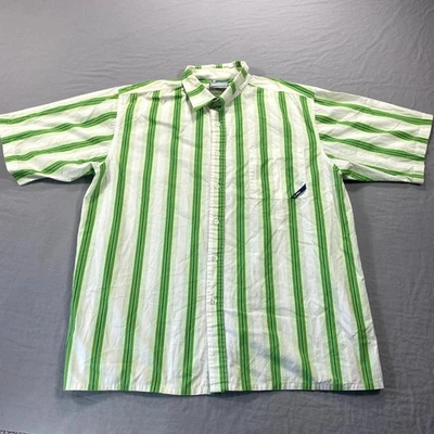 Camisa masculina vintage polo sul XL verde branca listrada botão para cima hip hop Y2K * - Imagem 1 de 4