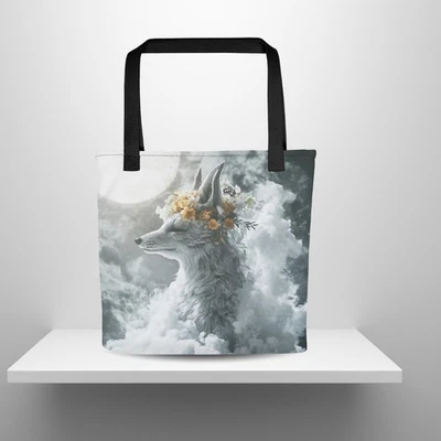 Crowned Fox Moon Tote Bag Celestial Woodland Animal Canvas Bag - Image 1 of 4