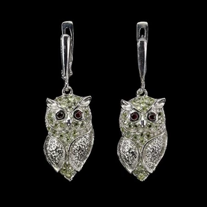 925 Sterling Silver Earrings Round Peridot Rhodolite Garnet Gemstone Owl Jewelry - Picture 1 of 14