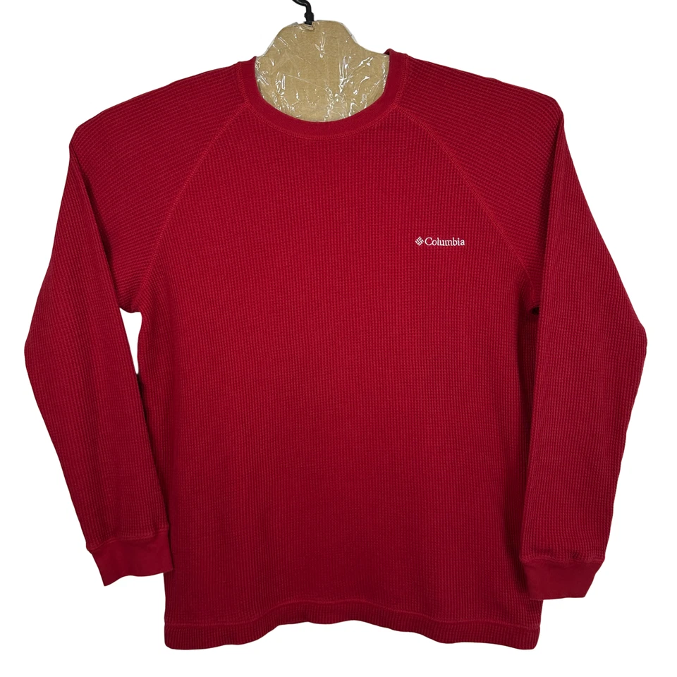 Columbia T-Shirt Men's Large Red Waffle Knit Long Sleeve Crew Neck Omni Wick - Image 1 of 4