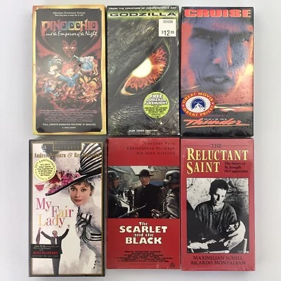 Sealed VHS Lot Bundle Movies Godzilla Days of Thunder Pinocchio Watermark - Image 1 of 4
