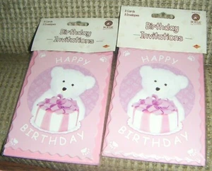 2007 PINK HAPPY BIRTHDAY INVITATIONS Boyd's Bears Set of 2 Packages MIP Vintage  - Picture 1 of 2
