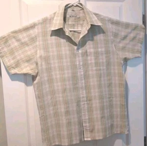Original Ben Sherman Button-Up Short Sleeve Plaid Pink Mint Shirt Men's Sz L - Picture 1 of 12