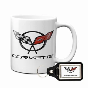 CORVETTE COFFEE MUG 11oz WITH MATCHING KEYCHAIN CHEVY GM KEY CHAIN RING - Picture 1 of 6