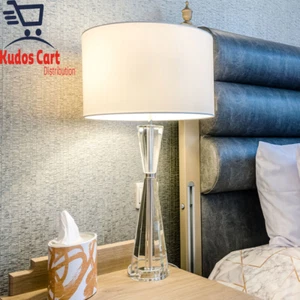 Kristall Tischlampe mit Elfenbein Kunstseide Schirm Bett/Wohnzimmer Leuchte Luxus Neu - Bild 1 von 12