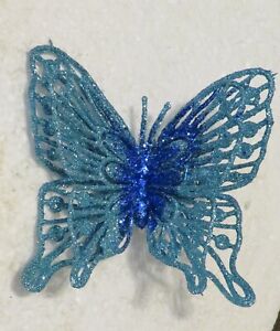 Butterfly Clip-on Blue Glitter Tree Mirror Decorations