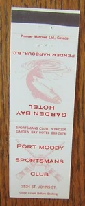 CURLING CLUB SPORTS MATCHBOOK COVER: PORT MOODY SPORTSMANS PENDER HARBOUR BC -D - Picture 1 of 2