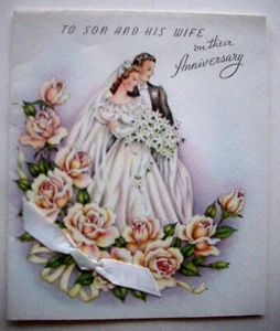 50's Son & Wife UNUSED Wedding Couple Anniversary vintage greeting card *J10 - Picture 1 of 3