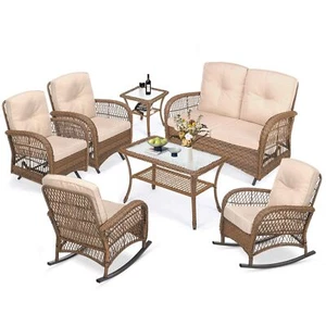 7 Pieces Outdoor Patio Rattan Furniture Sets Patio Wicker Conversation Set - Picture 1 of 73