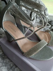 TOP Moda Women's “Rosa 66” Rhinestone High Heel Sandal W/Ankle Strap Sz 8 Bling  - Picture 1 of 13