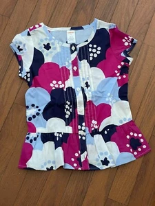New Gymboree Girls Blue White Magenta Ruffle Blouse Size 7 - Picture 1 of 7