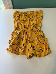 Angie Women's Medium Boho Yellow Floral Strapless Romper Shorts - Picture 1 of 5