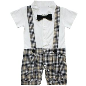 US Baby Boys Gentleman Outfits Kids Jumpsuits T-Shirts+Tie+Pants Party Costumes