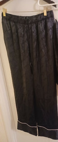 Victoria Secret Satin Pajama pants PJ sleep sexy New M women's black logo