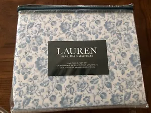 RALPH LAUREN Shabby 3pc Blue white Floral TWIN Sheet Set 100% COTTON - Picture 1 of 4