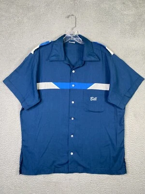 Vintage 1950's Hilton Bowling Shirt Mens Large Blue Button Up Short Sleeve - Image 1 of 4