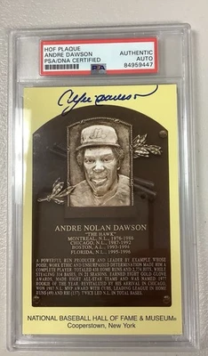 Andre Dawson Signed Gold HOF Plaque Postcard Yellow Autograph Expos PSA/DNA - Image 1 of 3
