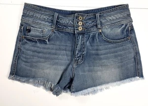 Kancan High Rise Distressed Fray Hem Rivet Button Denim Shorts Women's Size XL - Picture 1 of 5
