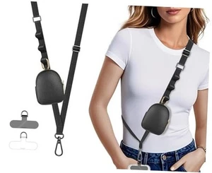 Adjustable Clip and Go Strap with Zippered Pouch Phone Lanyard Crossbody Black - Zdjęcie 1 z 7