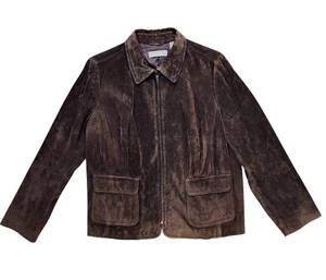 Giacca strutturata scamosciata Liz Claiborne vintage XL marrone cioccolato zip moto usata in ottime condizioni - Foto 1 di 18