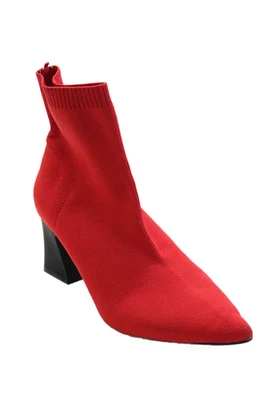 Zara Mujer Mujer Acanalado Elástico Bloque Tacones Calcetín Botines Rojo Talla 37 EUR Foto 1 de 4