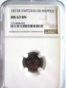 Switzerland 1872 Rappen - MS63 BN - Picture 1 of 4