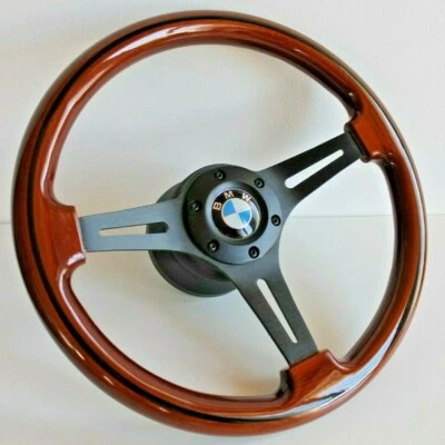 Steering Wheel fits For BMW Wood Black Spokes E24 E28 E30 E32 E34 Wooden 86-92' - Image 1 of 4