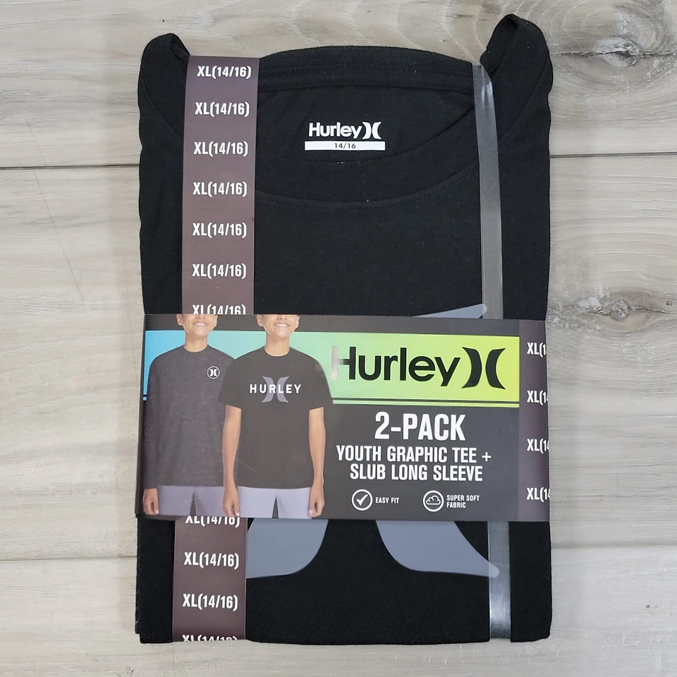 Hurley Boys XLarge 2-pack Shirt Graphic Tee and Slub Long Sleeve Shirt 14-16