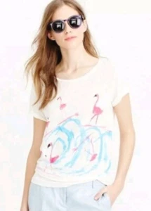 Donald Robertson for J. Crew T-Shirt Limited Edition White Surfing Flamingo Sz S - Picture 1 of 5