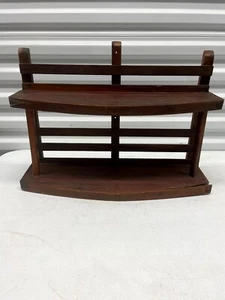 Vintage Handcrafted Cherry Wood Brown 2-Tier Wall Shelf for Bathroom, Kitchen - Picture 1 of 15