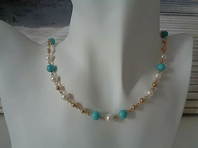 Halskette mit Perlen, Türkis, 585 Gold Filled - Bild 1 von 4