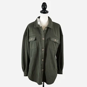 Natural Reflections Bass Pro Womens M Fleece Shirt Jacket Button Front Green - Picture 1 of 13