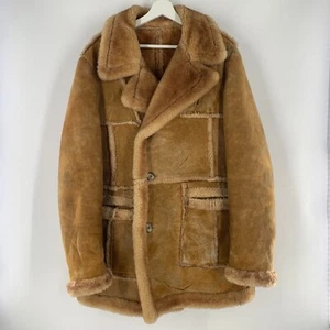 VTG Rugged Real Sheepskin Shearling Fur Jacket Coat Marlboro Man Napa Schott 44 - Picture 1 of 14
