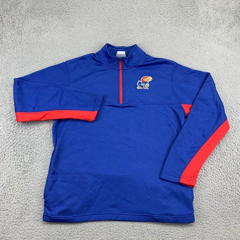 Kansas Jayhawks Shirt Mens Medium Blue 1/4 Zip Performance NCAA KU Football Cover
