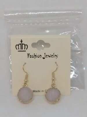 Novos brincos pendurados folheados a ouro branco gelo geodo quartzo druso - Imagem 1 de 4