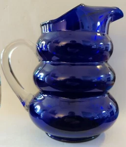 Vintage Louie Harpo Cobalt 64 Oz Pitcher Cobalt Art Glass Applied Handle - Picture 1 of 10